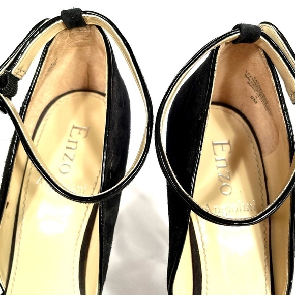 BLACK SUEDE ENZO ANGIOLINI PEEP TOE ANKLE STRAP 9M - Picture 5 of 8